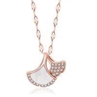 ราคา HZS ใหม่ Rose Gold Titanium Steel Fan สร้อยคอจี้ใบแปะก๊วยหญิง (15957988449)