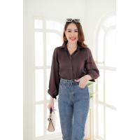 ราคา ส่งเร็วพิเศษ VA062 TARA Shirt เสื้อเชิ้ตหญิง ไหล่สโลป แขน 5 ส่วน เนื้อผ้าซาติน ผ้าอย่างดี ใส่สบาย ไม่ร้อน (13503706796)