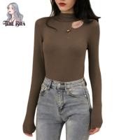ราคา เสื้อยืดคอเต่าแขนยาว เซ็กซี่ รัดรูปแขนยาว เว้าอกสีพื้น แฟชั่นเกาหลี TS1158 (21054530613)