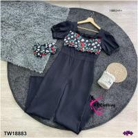 ราคา B18883 Jumpsuit จั้มสูทขายาวแขนพอง อกแต่งลายดอกไม้ ที่คาดผม Jumpsuit จั้มสูทขายาวแขนพอง อกแต่งโทรศัพท์ ที่คาดผม (20304120168)