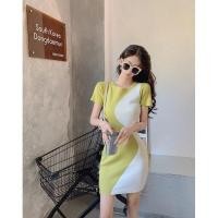 ราคา Cici 862 1 มินิเดรสไหมพรมแขนสั้น ผ้าknitทอสีทูโทน ทรงเบสิคดูแพง เดรสออกเดท วาเลนไทน์ (16059222164)