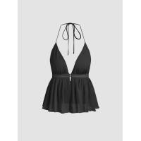 ราคา Cider Ruffle Hem V neck Halter Crop Top (20964902923)