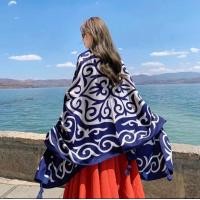 ราคา ผ้าคลุมไหล่สไตล์อินเดีย โบฮีเมียน สีน้ำเงินขาว (21060209442)