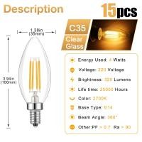 ราคา 15ชิ้น4W C35เทียน E14หลอดไฟเอดิสัน LED หลอดไฟ LED ไส้หลอดไฟโคมไฟสีขาวนวล40W เทียบเท่าสำหรับโคมระย้าแทน (19981530515)