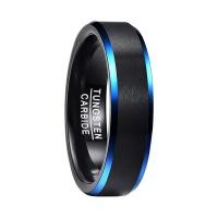 ราคา BONLAVIE 6MM Blue Black Mens Tungsten Carbide Ring Matte Brushed Finish Comfort Fit Size 7 to 12 (6073088414)