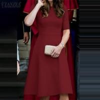 ราคา ZANZEA ชุดเดรสสำหรับผู้หญิงชุดเดรสออกงานคอกลมแขนสั้นเก็บเอวเรียบหรูสำหรับชุดเดรสทรงเอมิดิ 15 (20877376501)