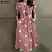 ราคา Esolo ZANZEA ผู้หญิงสไตล์เกาหลี Polka Dots แขนสั้น A Line Party ค็อกเทล Swing Mini Dress ใหม่ KRS 7 (15950921026)