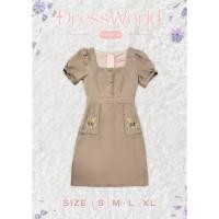 ราคา S XL 9434 งานป้าย Dress World เดรสสั้นคอเหลี่ยม แขนตุ๊กตา กระเป๋าข้างใช้งานได้จริง เรียบหรูสุดๆ (21262888537)