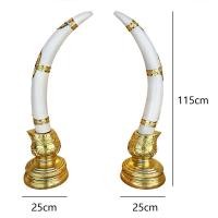 ราคา Carved ivory งาช้างคู่ ไม้แกะสลัก งานปิดทองประดับกระจก งาช้างเทียมบนฐาน งาช้างเสริมบารมี ไว้สำหรับเสริมข้างของบูชา (5441246248)