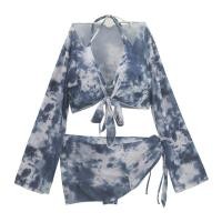 ราคา 40 68kg ชุดว่ายน้ำ 4 ชิ้น bikini เสื้อคลุม ผ้าคลุม ลายมัดย้อมสีคราม 0713 (20173930521)