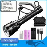 ราคา ไฟฉายดำน้ำ IPX8กันน้ำระดับมืออาชีพไฟนักดำน้ำทรงพลัง Led ดำน้ำ LED ใต้น้ำ200M ไฟฉาย RU สเปน (20088320650)