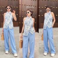 ราคา ชุดเซ็ทตรุษจีน เสื้อแขนกุดคอจีนลายดอก พร้อมกางเกงขายาวผ้าลินิน (21243682457)