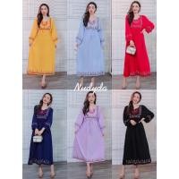 ราคา เดรสยาว ผ้าสปันปักลาย อก46ยาว45นิ้วปลีกส่งnudyda (19232286138)