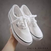 ราคา V705 รองเท้าผ้าใบสีขาว ขอบดำ ทรงคลาสสิกใส่สบาย (12666476614)
