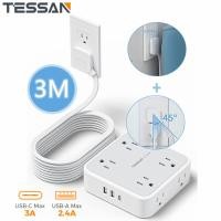 ราคา TESSAN ปลั๊กต่อสายไฟแบบแบนพร้อมพอร์ต USB C ปลั๊กต่อสายไฟ 4 ทางพร้อมที่ชาร์จ USB 3 ช่อง พอร์ต USB C 1 ช่อง ปลั๊กต่อสายไฟ 4 ช่องเหมาะสำหรับเดินทางล่องเรือหอพัก (20629146900)