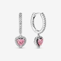 ราคา 925 Sterling Silver Heart Dangle Earrings Pink Zircon Stone Love Hoop Drop Earring Jewelry Valentine Gift For Girls (20907785720)