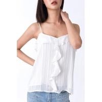 ราคา f fashion เสื้อสายเดี่ยวเอวลอย ผู้หญิง สีขาว Cropped Strap 05668 (9378526123)