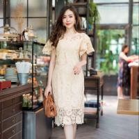 ราคา ชุดไปงาน เดรสออกงาน เดรสลูกไม้ชุดราตรีสั้น เดรสลูกไม้แขนระบายปักกลิตเตอร์ ทรงสวย หรูหราใส่ออกงาน (13925239110)