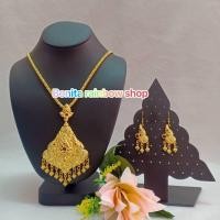 ราคา สร้อยคอพร้อมต่างหู เครื่องประดับชุดไทย ต่างหูแบบเจาะ งานประดับพลอยแดง รุ่น F00854 (21188731443)