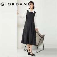 ราคา GIORDANO Women Dresses Fake 2 Piece V Neck Collar Shirt Dresses Collect Waist Contrasting Fashion Casual Dresses 18464901 (21348732183)