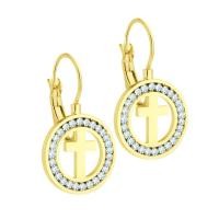 ราคา 555jewelry ต่างหูแบบห่วงห้อย สแตนเลสสตีล แท้ แฟชั่น รูป ไม้กางเขน ประดับเพชร CZ รุ่น MNC ER1559 (21144177765)