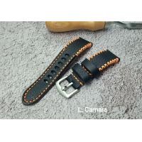 ราคา สายนาฬิกาหนังแท้ หนังวัวฟอกฝาดอิตาลี สีดำ ตกแต่งด้ายส้ม Watch Straps Leather ขนาด 20 22 24 mm แถม สปริงบาร์ 1 คู่ ผลิตในไทย (17351812521)