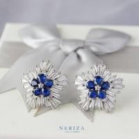 ราคา Neriza Jewelry ต่างหูติดหูดอกไม้น้ำเงเพชรประกบเพชรสังเคราะห์ ประกายเทียบเท่าเพชรแท้ NE115 ต่างหูเพชร ต่างหูระย้า ต่างหูออกงาน (20783553610)