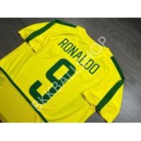 ราคา RETRO เสื้อฟุตบอลย้อนยุค Brazil Home บราซิล เหย้า ชุดแชมป์ฟุตบอลโลก ปี 2002 พร้อมเบอร์ชื่อ 9 RONALDO (20804665091)