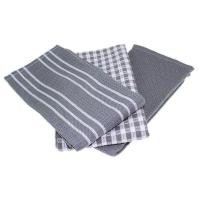 ราคา ผ้าเช็ดตัวครัว Classic 100 Cotton ธรรมชาติที่ดีที่สุดผ้าเช็ดโต๊ะผ้าเช็ดจานดูดซับและผ้าสำลีฟรีเครื่องซักผ้า18X25นิ้ว3แพ็คสีขาวสีเทา Stripe (736810575)