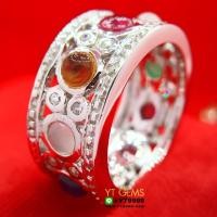 ราคา แหวนพิรอด นพเก้าแท้ แหวนเงินแท้ ชุบทองคำขาว พลอยนพเก้าแท้ พลอยแท้ครบตามตำรา หน้าแหวน 1 ซม แหวนพลอยรอบวง YTG 10479 (17325029632)