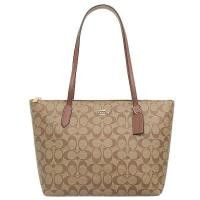 ราคา ของแท้ Coach 4455 Zip Top Tote Signature Canvas Women กระเป๋าสะพาย กระเป๋าทรงช๊อปปิ้งมี วิป (16948422684)