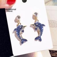 ราคา Gravitational Wave ต่างหูเหล็กรูปปลาโลมาของขวัญเครื่องประดับต่างหูฝังพลอยเทียมเต็มรูป (10502161213)