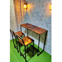 ราคา โต๊ะบาร์ โต๊ะกาแฟ สีน้ำตาล พร้อมเก้าอี้ 2 ตัว สุดหรู loft style ทรงสูง ไม้ยางพาราประสาน Bar table with 2 chairs (21168872637)