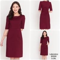 ราคา Laboratory 8332 เดรสคอปาดแขนสามส่วน ยกไหล่นิดๆ กระโปรงทรงสอบ (16408487317)