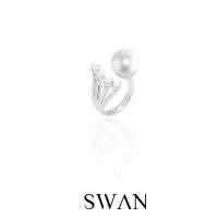 ราคา SWAN Stone Pearl Open Ring แหวนเงินแท้ มุกแท้ มุกน้ำจืด ฝังเพชรคิวบิกเซอร์โคเนีย cubic zirconia ฟรีไซส์ (781704914)