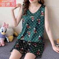 ราคา ผู้หญิงชุดนอนน่ารักพิมพ์รูปแบบชุดนอนผ้าไหม V คอเซ็กซี่ Pijama ซาติน Night ชุดสวมใส่แขนกุดเสื้อและกางเกงขาสั้น (8574593876)