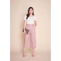 ราคา กางเกงผ้าลินิน5ส่วนทรงขากระบอกใหญ่เอวสูงทรงสวยใส่สบาย (19467600851)