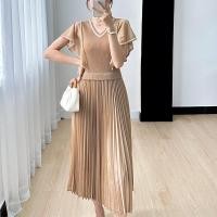 ราคา Issey Miyake 2023 ชุดเดรสเย็บสองชิ้นปลอมระดับไฮเอนด์ของมิยาเกะสำหรับผู้หญิงชุดเดรสยาวปานกลางจับจีบลดอายุได้เข้ารูปแบบใหม่ฤดูร้อน (19876902124)