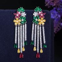 ราคา CWWZircons Noble ดอกไม้หลากสี Dangling CZ ยาว Tassel Drop ต่างหูสำหรับสุภาพสตรี 925 เซอร์โคเนียคิวบิกแบบเงินเครื่องประดับ (676276963)