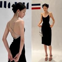 ราคา ชุดเดรสสายเดี่ยวสีดำประดับเพชรเข้ารูปเซ็กซี่เดรสสีดำเปิดหลังเรียบหรูหรูหราเบาๆเดรสออกงานเฮปเบิร์น (17410087838)