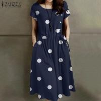 ราคา Esolo ZANZEA ผู้หญิงสไตล์เกาหลี Polka Dots แขนสั้น A Line Party ค็อกเทล Swing Mini Dress ใหม่ KRS 7 (15950921034)