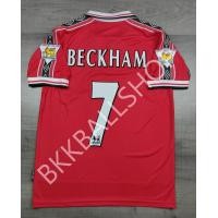ราคา RETRO เสื้อฟุตบอลย้อนยุค แมนยู Home เหย้า คอซิป 1998 2000 พร้อมเบอร์ชื่อ 7 BECKHAM และอาร์มพรีเมียร์ลีค (20846582968)