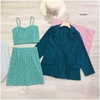 ราคา 14019 ชุดเซท เสื้อสูท แขนยาว สีพื้น เสื้อสายเดี่ยว ลายสก๊อต กระโปรงสั้น เข้าชุดสวย ชุดทำงาน เสื้อผ้าแฟชั่น (16980355750)