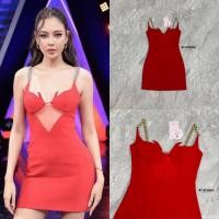 ราคา เดรสสั้นสายเดี่ยว แต่งสายโซ่สีทองฝังเพชรที่สาย ช่วงอกเสริมฟองน้ำ (20019999776)