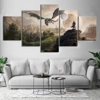 ราคา 5ชิ้นเลื่อนพี่4 Skyrim โปสเตอร์ภาพวาดเกมผนังสำหรับบ้านผ้าใบวาดภาพการตกแต่งบ้าน5F 0717 (19723293127)