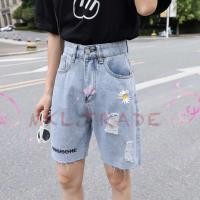 ราคา Ladateens shop พร้อมส่ง 7006 กางเกงยีนส์ขาสั้น ปักลายดอก เอวสูง แต่งขาด ปลายรุ่ย (6584908961)