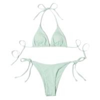 ราคา ชุดว่ายน้ำชุดว่ายน้ำ2ชิ้น เซ็ตสำหรับผู้หญิงเสื้อผ้าสตรีแบบผูกบราสามเหลี่ยมชุดบิกินี่ห้อยคอด้านหลังชุดหนัง (19286917416)