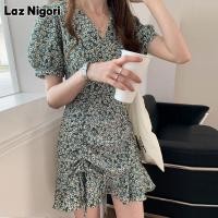 ราคา Laz Nigori ชุดเดรสลายดอกไม้แขนพองแบบฝรั่งเศสใหม่สายรัดเอวกระโปรงยาวสีเขียวลายดอกเดซี่ขนาดเล็ก (13955227805)