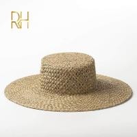 ราคา summer Autumn hand made seagrass flat boater straw hats women outdoor beach sunshade ladies nature salt grass flat Top hats RH (9943135954)