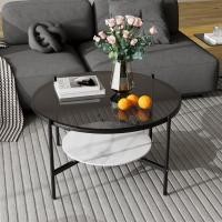 ราคา UNHO 2 ชั้น โต้ะกลาง โต๊ะกาแฟ โต๊ะกระจกใส สีเทาและสีทอง โครงเหล็กโลหะหนัก ที่ด้านล่างมีชั้นวางหินอ่อน โต๊ะกลมตรงกลาง (21019017982)